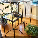 F11. 3 metal and glass top side table (2) small 24&rdquo;h x 13&rdquo; x 13&rdquo; (1) tall 36&rdquo;h x 13&rdquo; x 13&rdquo; 